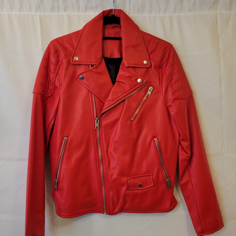 H&M Red Biker Jacket Faux Leather